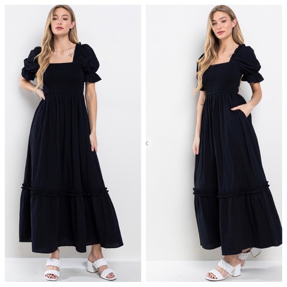 Boho Beautiful Linen Solid Smoking Detail Long Dress - Picture 5 of 5
